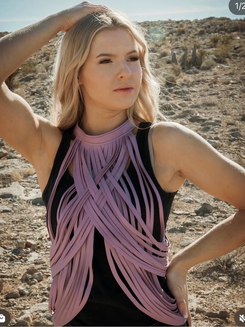 The Athena by thistle industry Edgy Black Leather Fringe Harness Necklace top - Picture 2 of 5